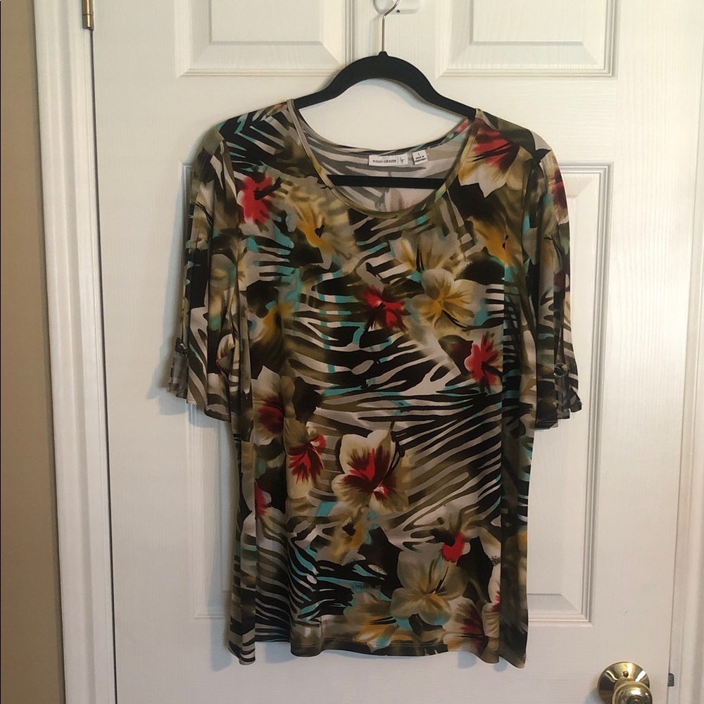 Susan Gravers Multicolor Floral and Zebra Print Blouse